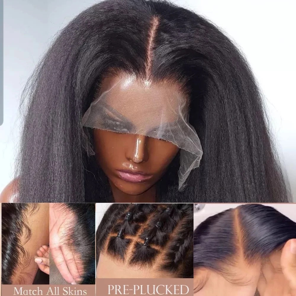Peruvian Yaki Human Hair Kinky Straight 13*4 Lace Frontal Wigs