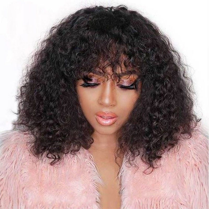 Brazilian fringe Bangs Curly Bob 250% density Human Hair