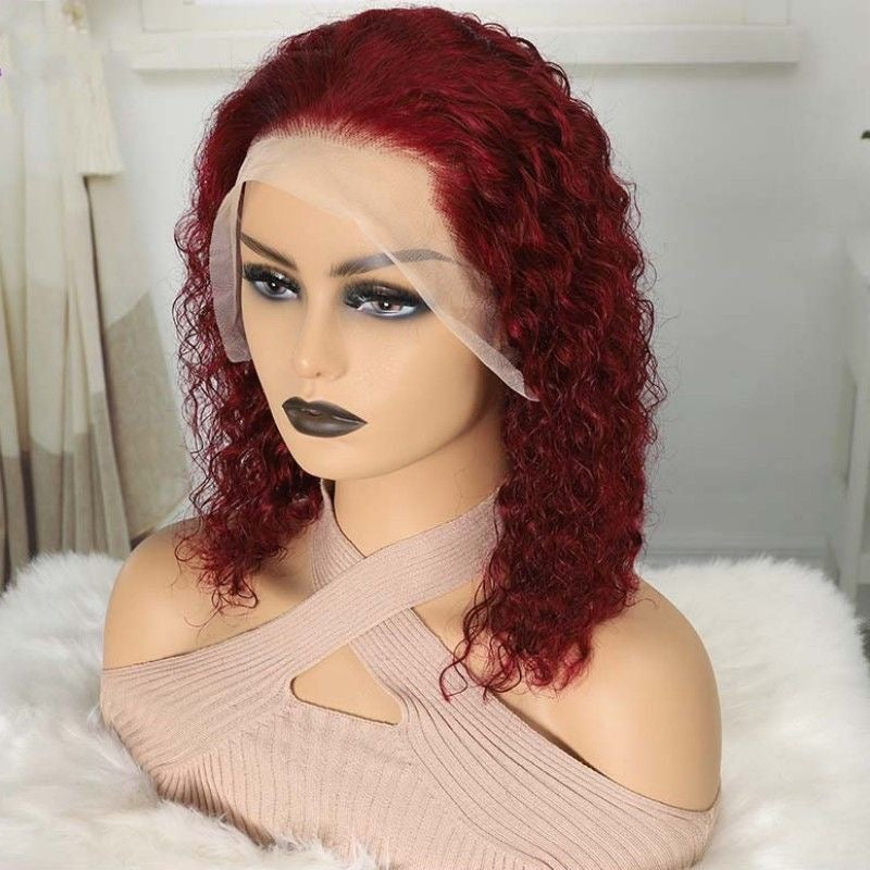 12A Burgundy 99j Deep Wave Bob 13*4 Frontal Ear To Ear Wig