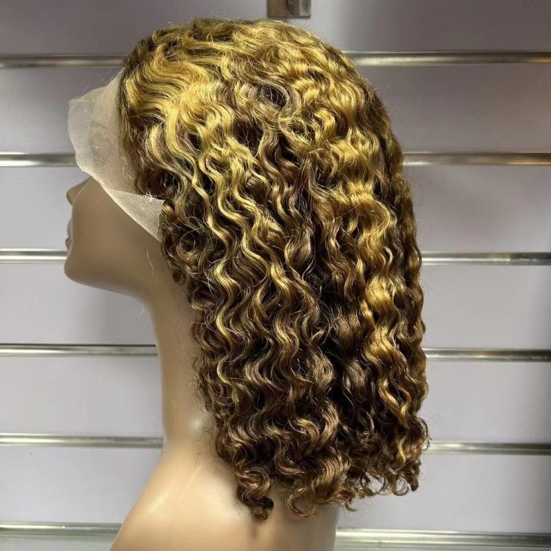 12A Highlight Water wave curly Bob With 13*4 frontal lace