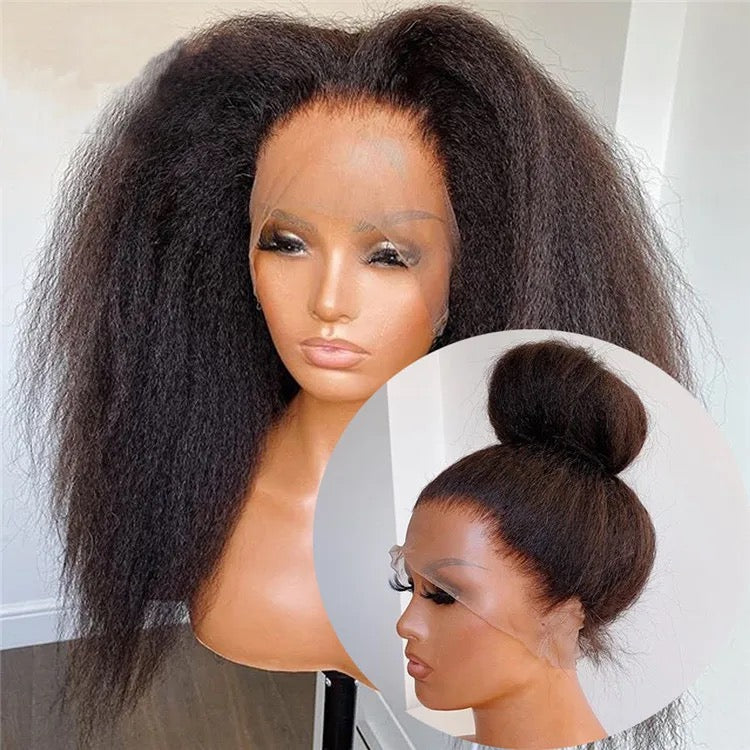 Peruvian Yaki Human Hair Kinky Straight 13*4 Lace Frontal Wigs