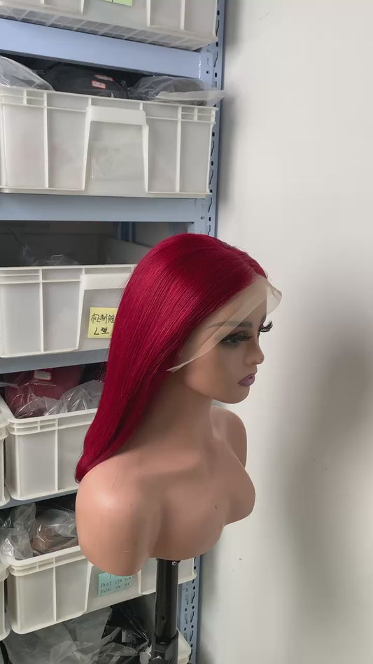13*4 full frontal wig Burgundy Straight human hair wigs